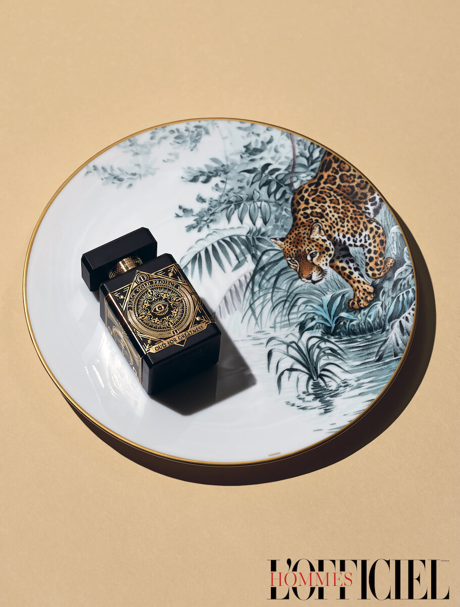 Initio Parfums Prives Oud for Greatness и тарелка из коллекции Carnets d’Equateur, Hermès 