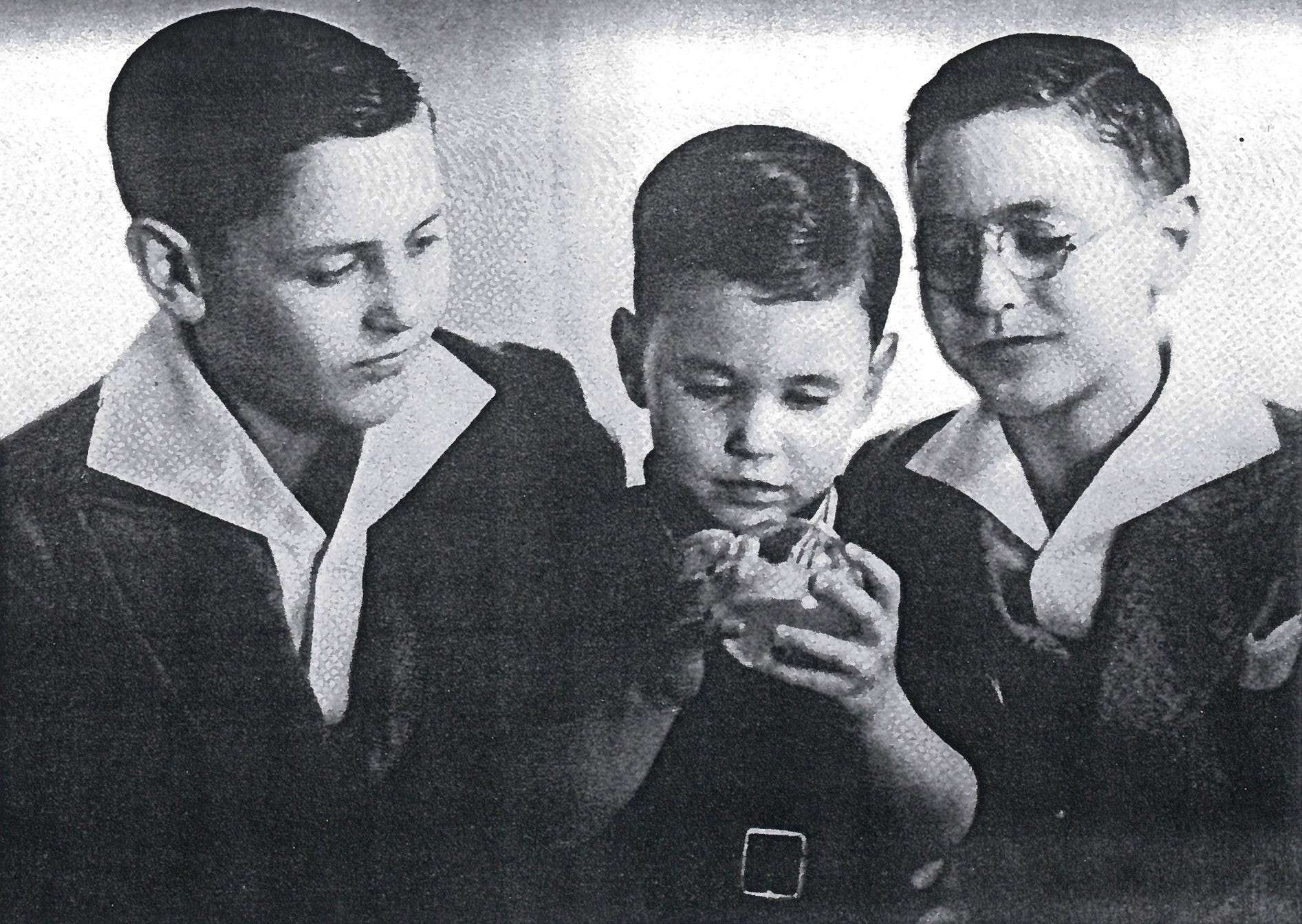 Братья Прицкер. старший брат Джей (слева), средний Роберт (справа) и младший Дональд (по центру), примерно 1937 год.
