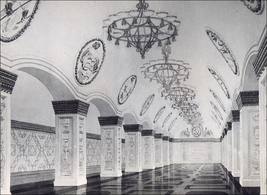 Эскиз проекта интерьера станции «Политехнический институт» 1952 год
