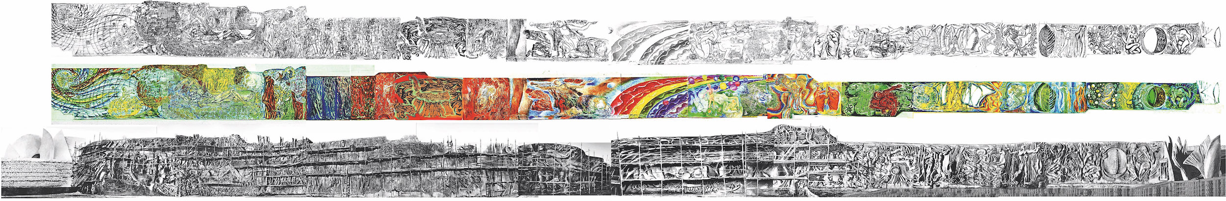 Эскиз композиций, цветная композиция (полихромия) и фото-развертка «Стены памяти» из архива АРВМ