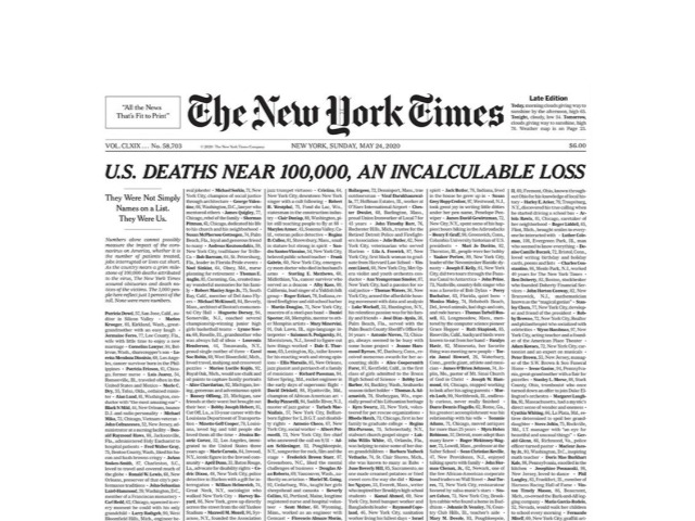 1000 некрологов: Газета The New York Times почтила жертв коронавируса в США на обложке 
