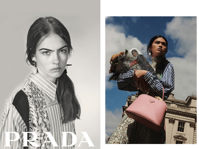Букеты в газетах и портреты "на паспорт" в рекламе Prada