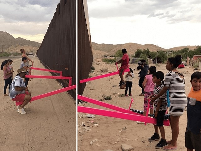 Художники создали розовые качели в стене между США и Мексикой